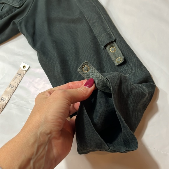 Mac and me Green Flowy zip JACKET office peplum ruffle pockets roll tab sleeves - Picture 12 of 14